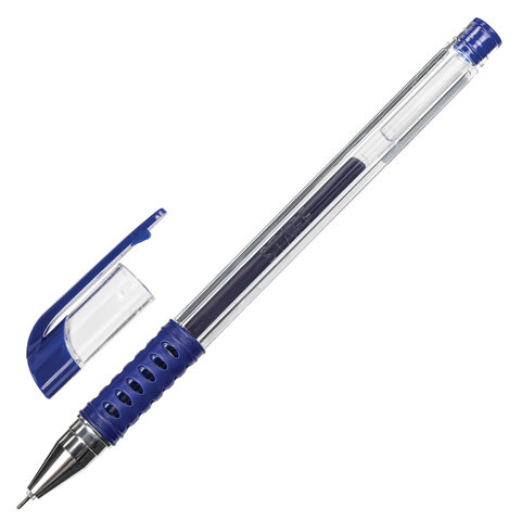 Ручка гелевая с грипом STAFF Basic Needle, СИНЯЯ, игольчатый узел 0,5 мм, линия письма 0,35 мм, 1436