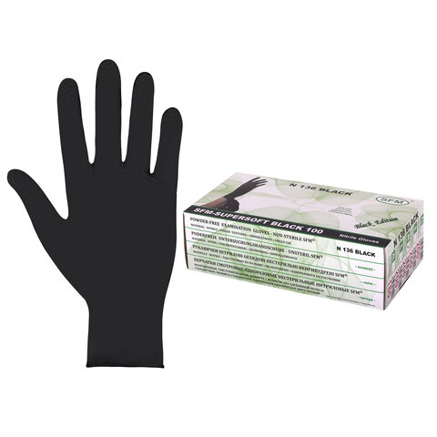 Перчатки нитриловые смотровые SFM Supersoft N136, Германия, 100 пар (200 шт.), размер M (средний), черные