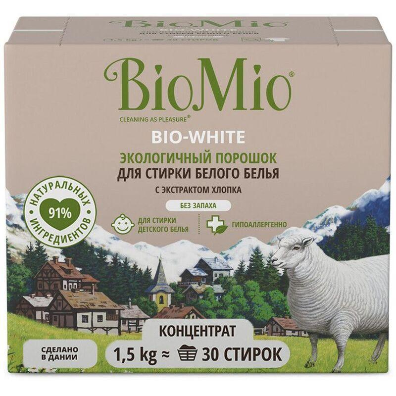 Порошок стиральный BioMio BIO-WHITE д/бел белья б/запаха концентрат 1,5кг