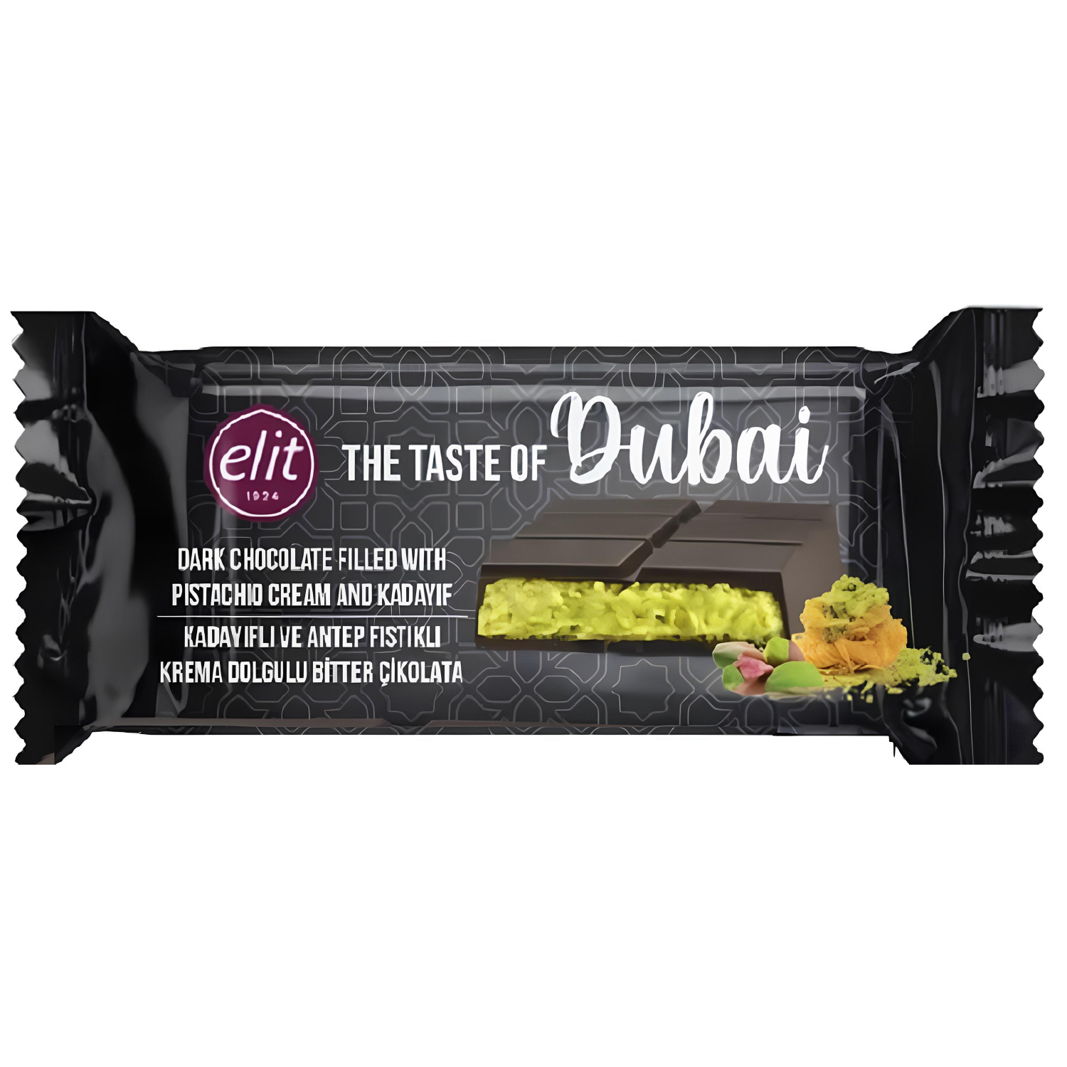 Шоколад темный Дубайский Elit 1924 с фисташковой начинкой и кадаифом, 90г
