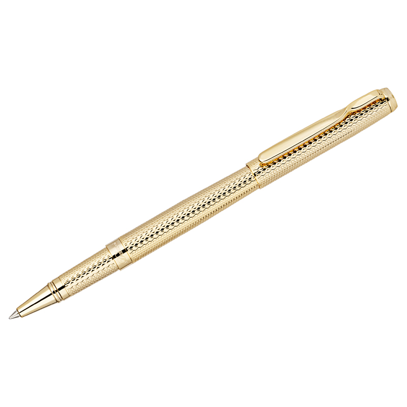 Ручка-роллер Delucci "Celeste", синяя, 0,6мм, цвет корпуса - золото, поворот., подар.уп.