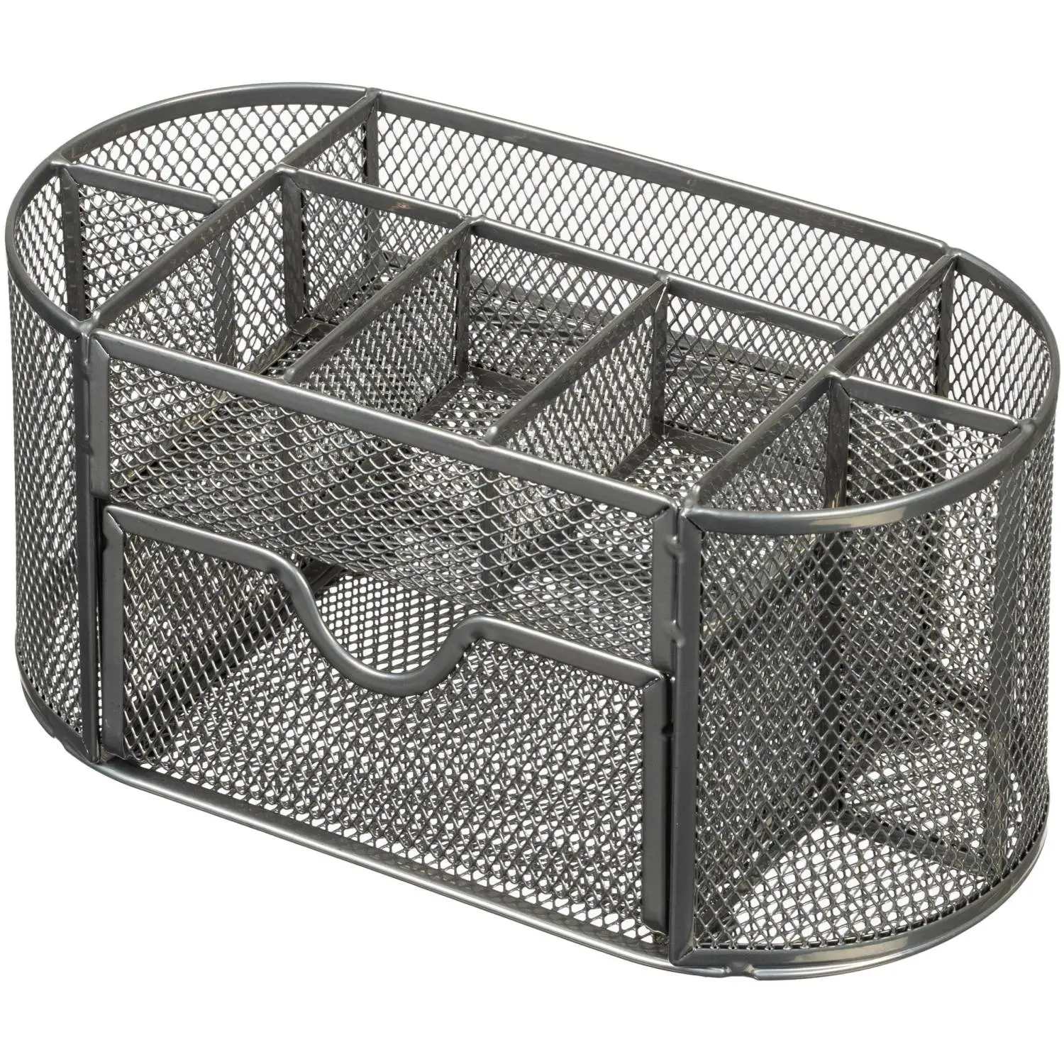 Подставка-органайзер для канцелярских принадлежностей Комус 9 отделений серебристая 22х11х10.5 см