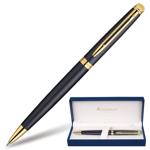 Ручка подарочная шариковая WATERMAN "Hemisphere Matt Black GT", черный матовый лак, позолоченные дет