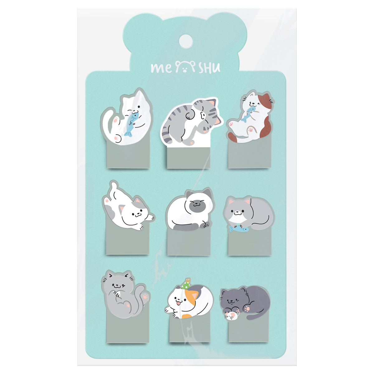 Флажки-закладки MESHU "Sweety kitty" пластиковые фигурные, 20л*9 дизайнов, европодвес
