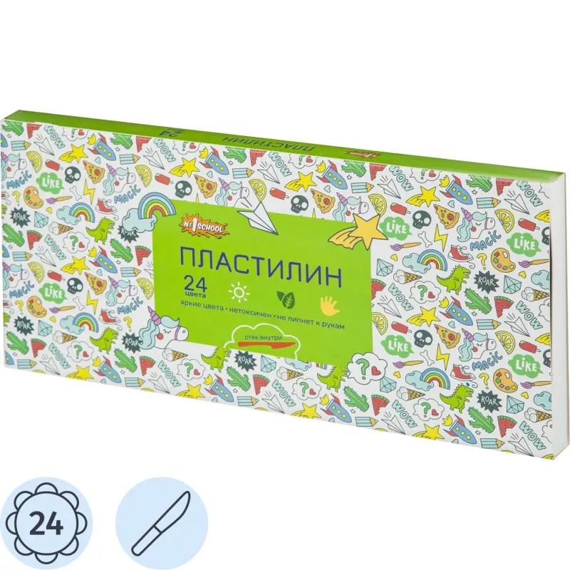 Пластилин классический №1 School Отличник 24 цвета 480 г со стекой