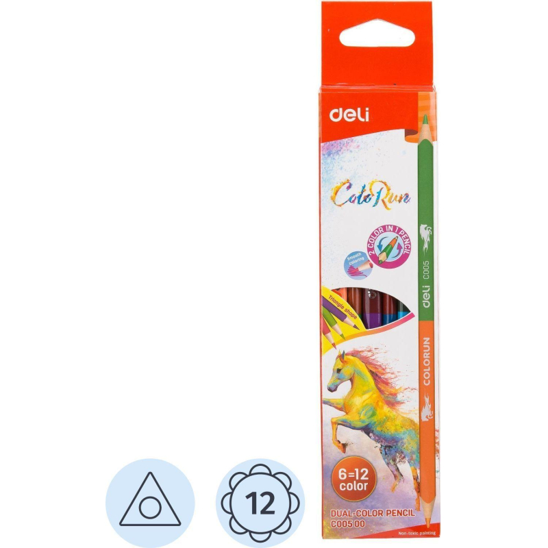 Карандаши цветные Deli ColoRun 12 цветов трехгранные двухсторонние
