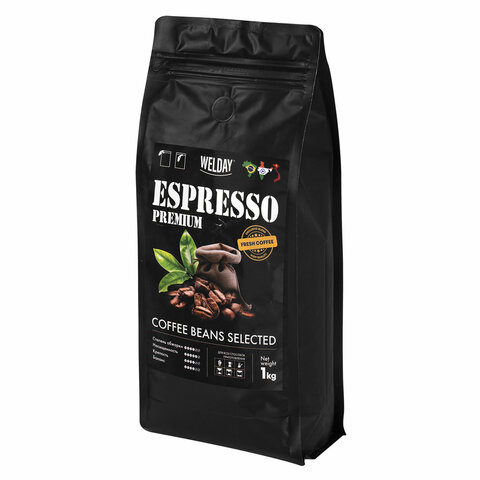 Кофе в зернах WELDAY (ВЭЛДЭЙ) "ESPRESSO Premium" 1 кг, 623438, УТ000015165