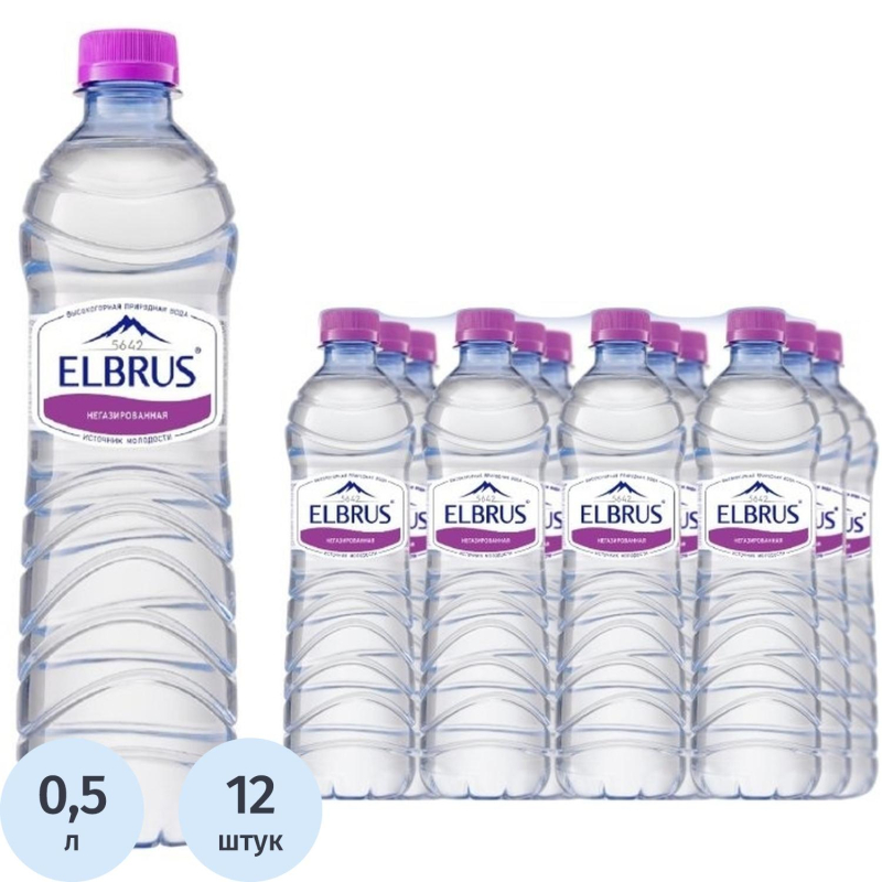 Вода минеральная Эльбрус природная столовая питьевая негаз, пэт 0,5л