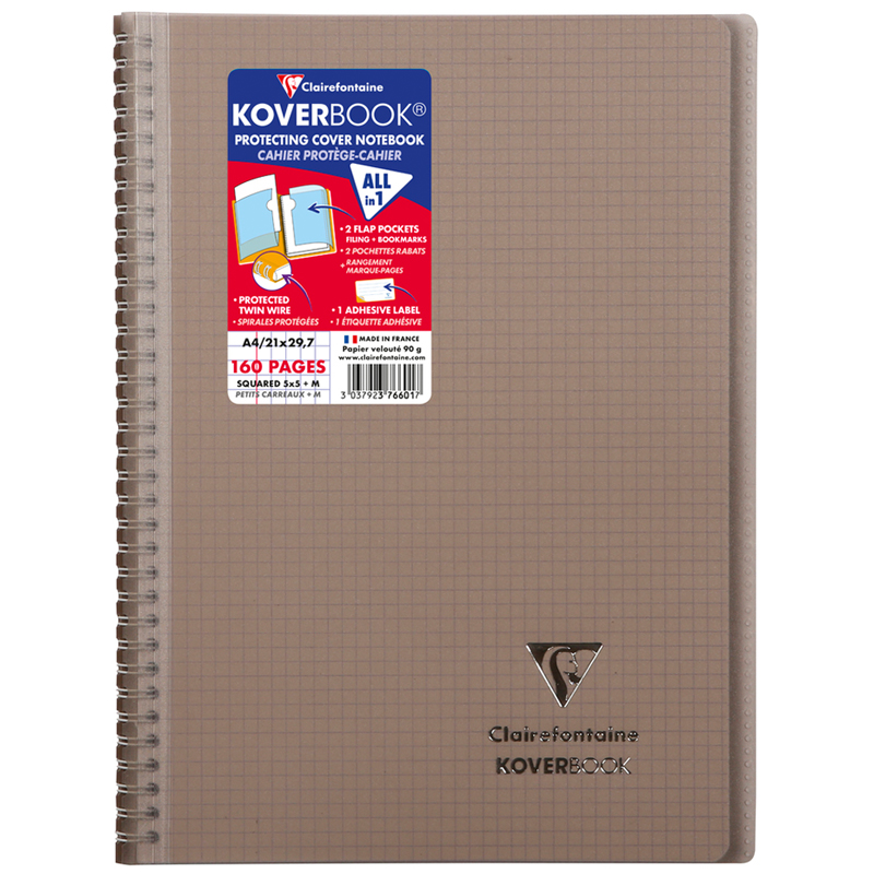 Бизнес-тетрадь 80л., А4, клетка на гребне Clairefontaine "Koverbook", 90г/м2, пластик. обложка, серая