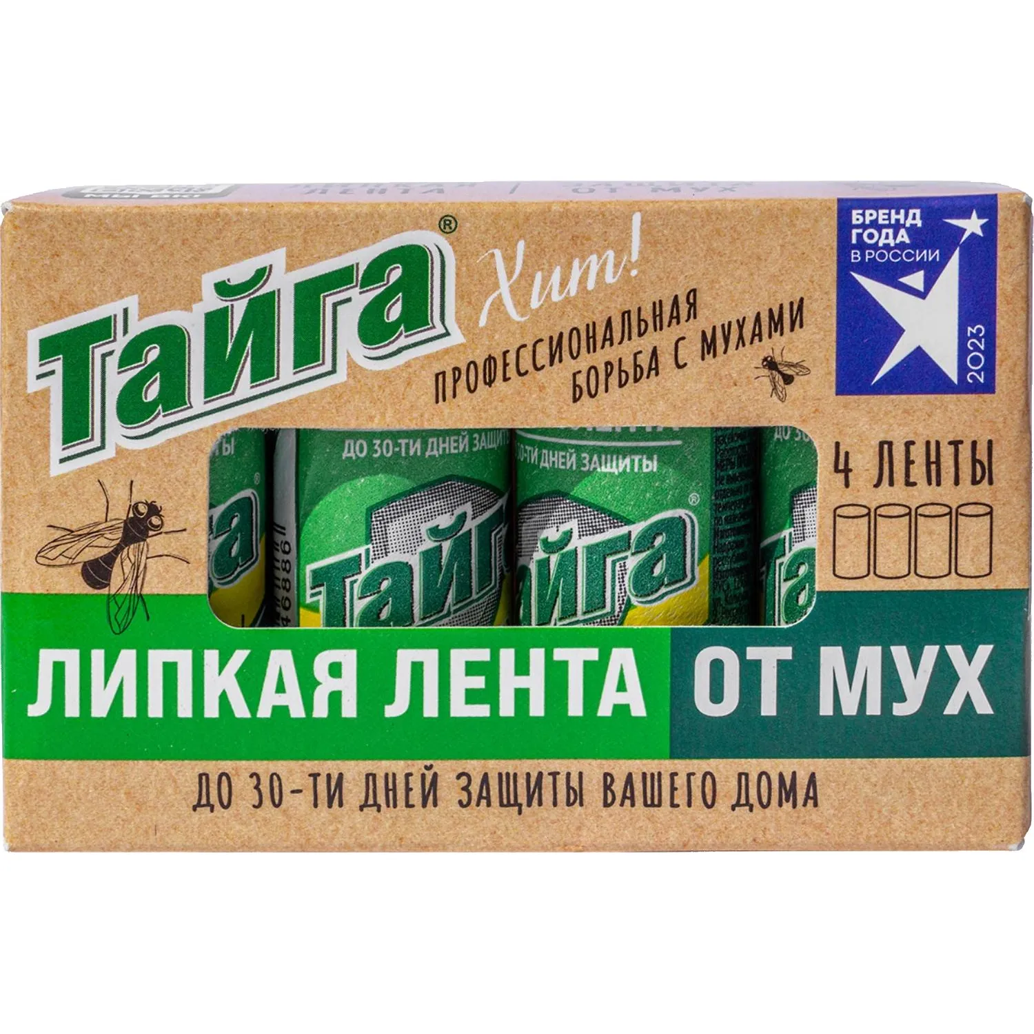 Средство от насекомых Тайга липкая лента от мух (4 штуки в упаковке)