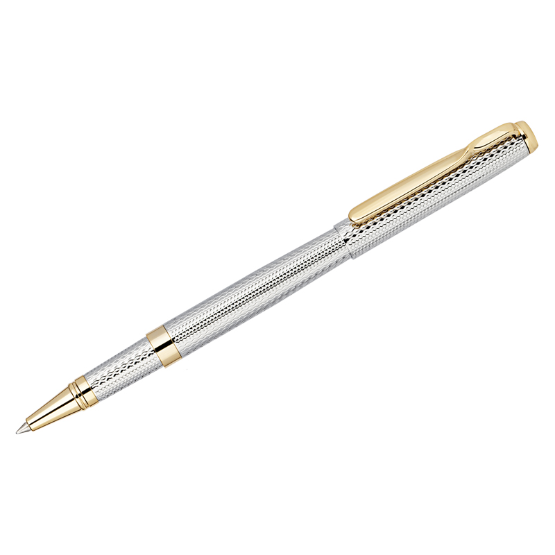 Ручка-роллер Delucci "Celeste", синяя, 0,6мм, цвет корпуса - серебро/золото, подар.уп.