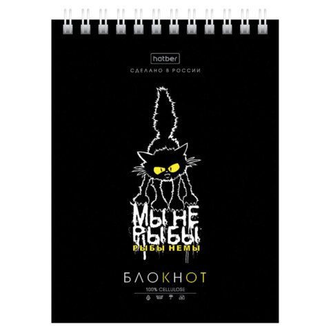 Блокнот МАЛЫЙ ФОРМАТ А6, 40 л., гребень, картон, клетка, HATBER, "Проект "Капланопись", 090639, 40Б6