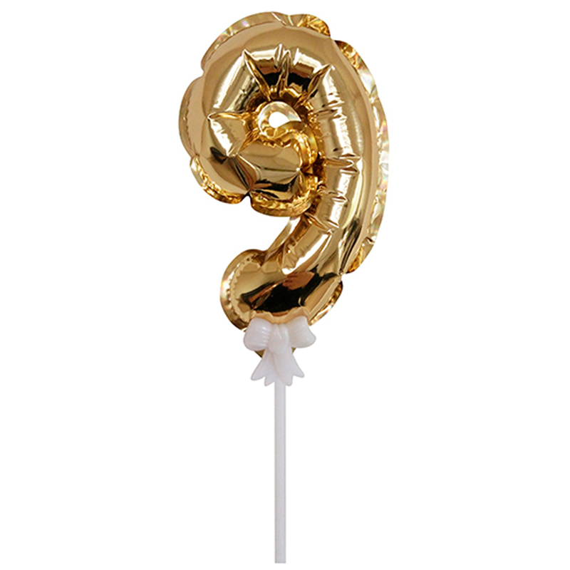 Воздушный шар,  самодув, 18см ПатиБум "Цифра 9", фольгированный, золотой