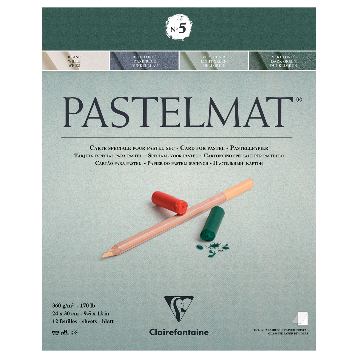 Альбом для пастели, 12л., 240*300мм, на склейке Clairefontaine "Pastelmat", 360г/м2, бархат, цв. бло
