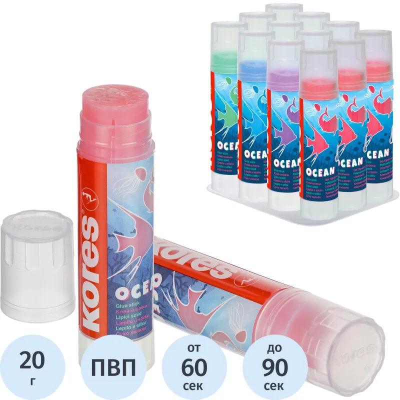 Клей-карандаш Kores Ocean 20 г (не оставляет следов)