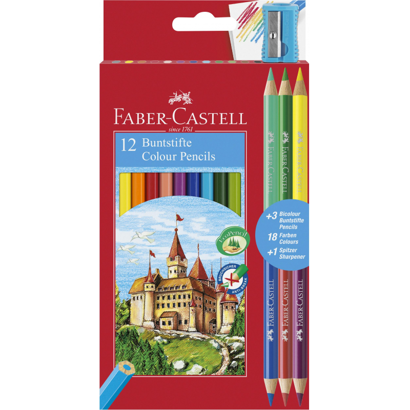 Карандаши цветные Faber-Castell Замок, 12цв.+6цв.+точилка, картон110312