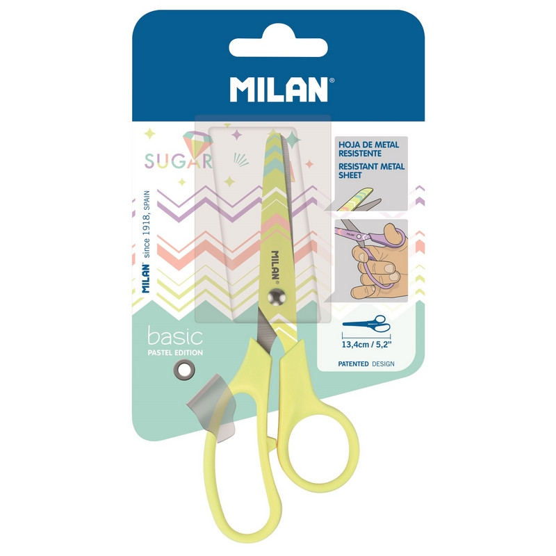 Ножницы детские Milan Basic Pastel Edition, 13,4 см, цвет жёлтый, блистер