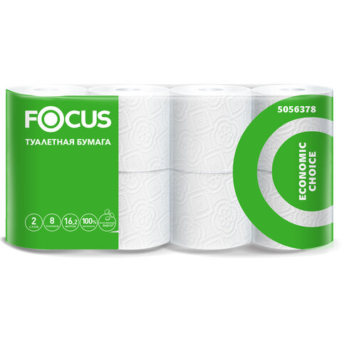 Бумага туалетная, спайка 8 шт., 2-слойная (8х16,2 м) Focus Economic Choice, белая, 5056378