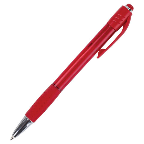 Ручка шариковая автоматическая с грипом BRAUBERG SUPER, СИНЯЯ, корпус красный, узел 0,7 мм, линия пи