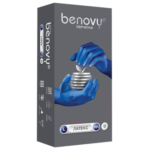 Перчатки латексные смотровые 25 пар (50 шт.), прочные, размер L (большой), BENOVY High Risk, ЧЗ