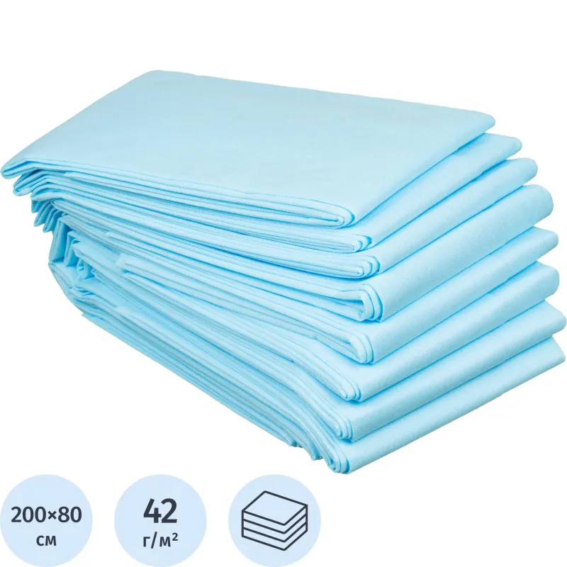 Простынь Гекса спанбонд голубой 200x80 см (10 штук в упаковке)