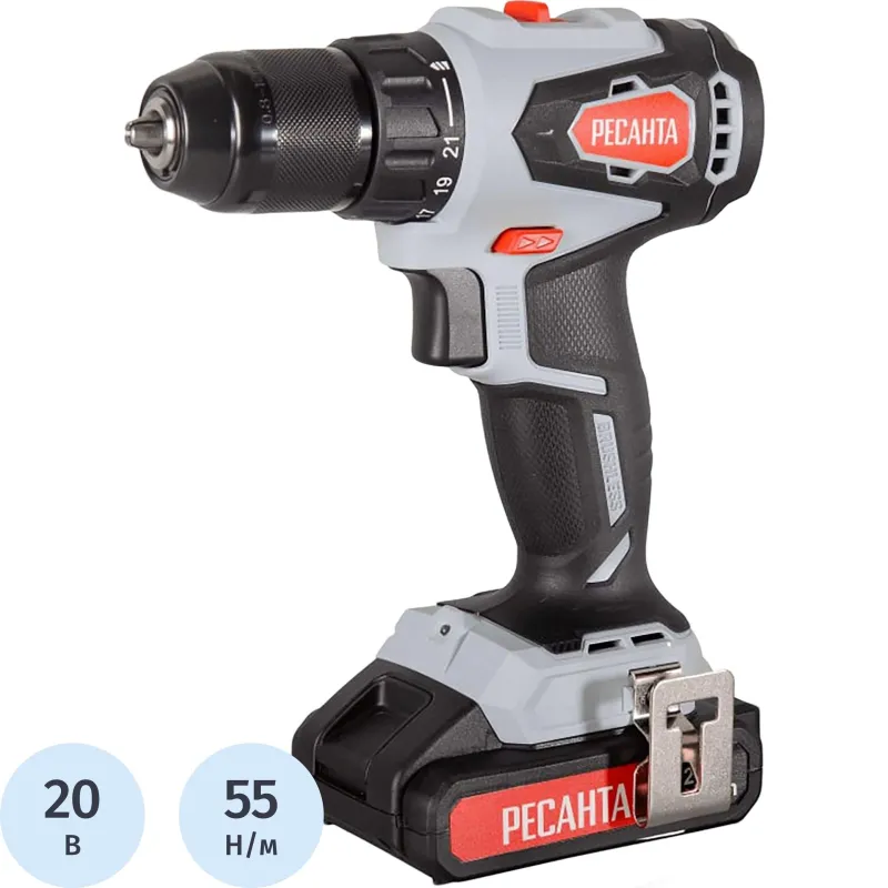 Дрель-шуруповерт аккумуляторная ДА-20-2ЛК-Б(бесщет.двиг.)Ресанта(75/14/10)