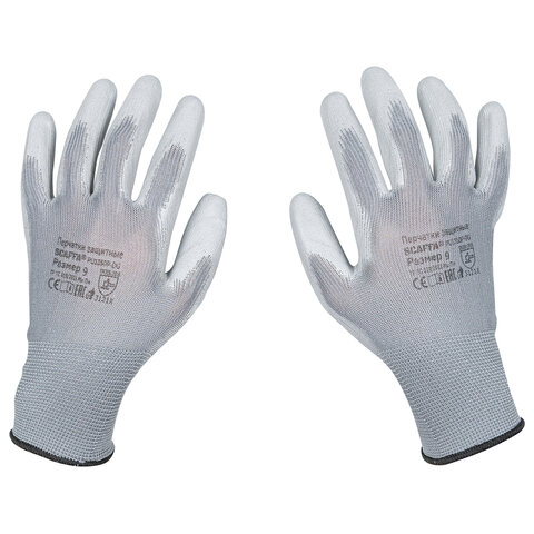 Перчатки нейлоновые SCAFFA "Базис", полиуретановое покрытие (облив), размер 9 (L), 00-00012435