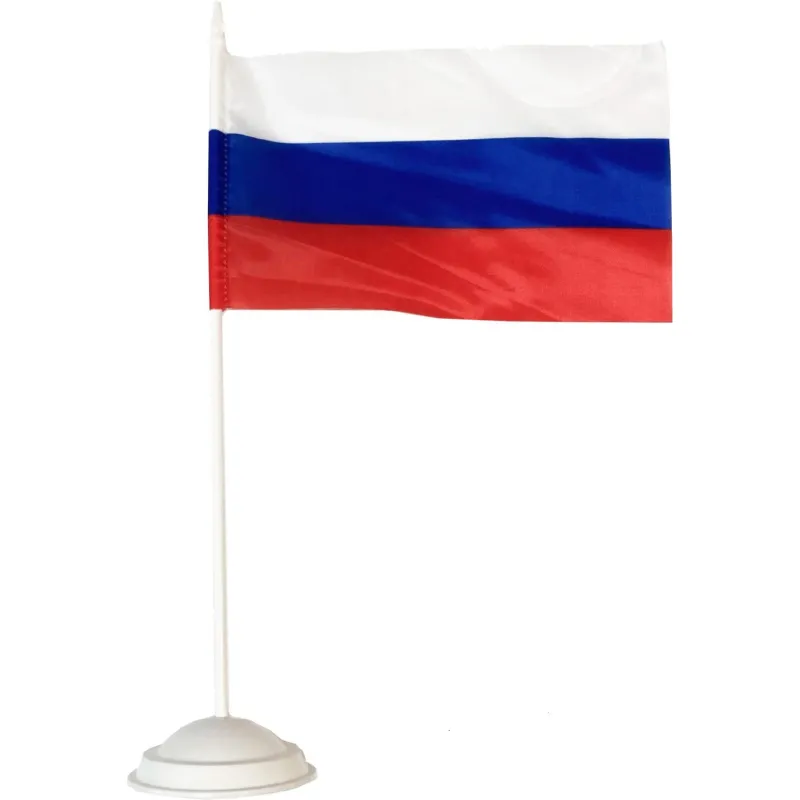 Флаг РФ 12*18см с подставкой 1-ой белый пластик 30см
