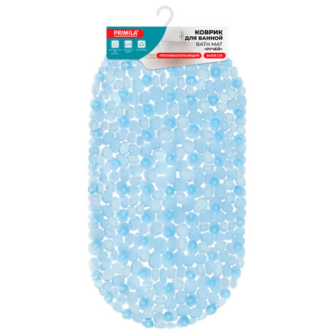 Коврик для ванны противоскользящий 64х36 см "Ручей", овальный, голубой, ПВХ, присоски, PRIMILA (ПРИМИЛА), 700390