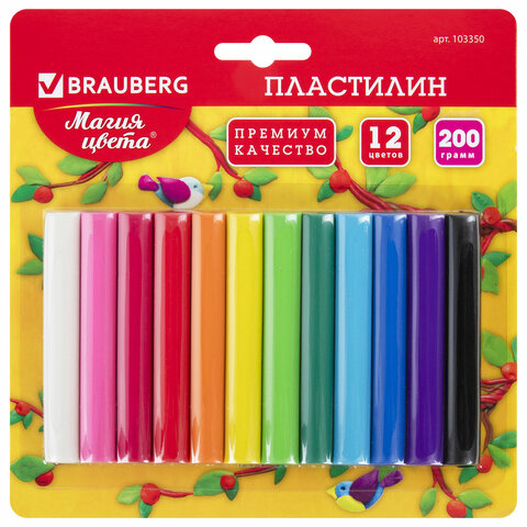 Пластилин классический BRAUBERG 12 цветов, 200 г, ВЫСШЕЕ КАЧЕСТВО, блистер, 103350 Пластилин классический BRAUBERG 12 цветов, 200 г, ВЫСШЕЕ КАЧЕСТВО, блистер, 103350