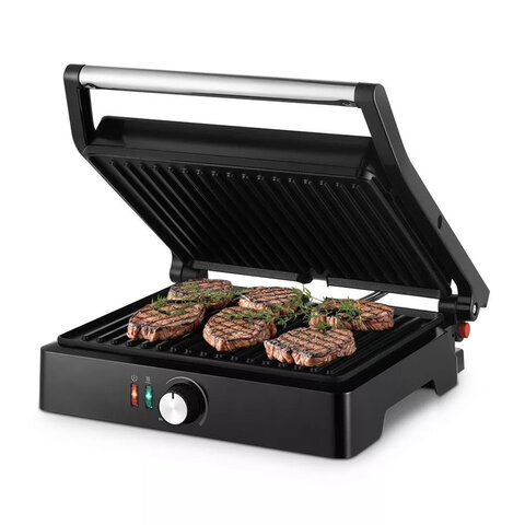 Электрогриль KITFORT KT-3662, 2000 Вт, фиксированные панели, регулировка температуры, серебро/черный, КТ-3662