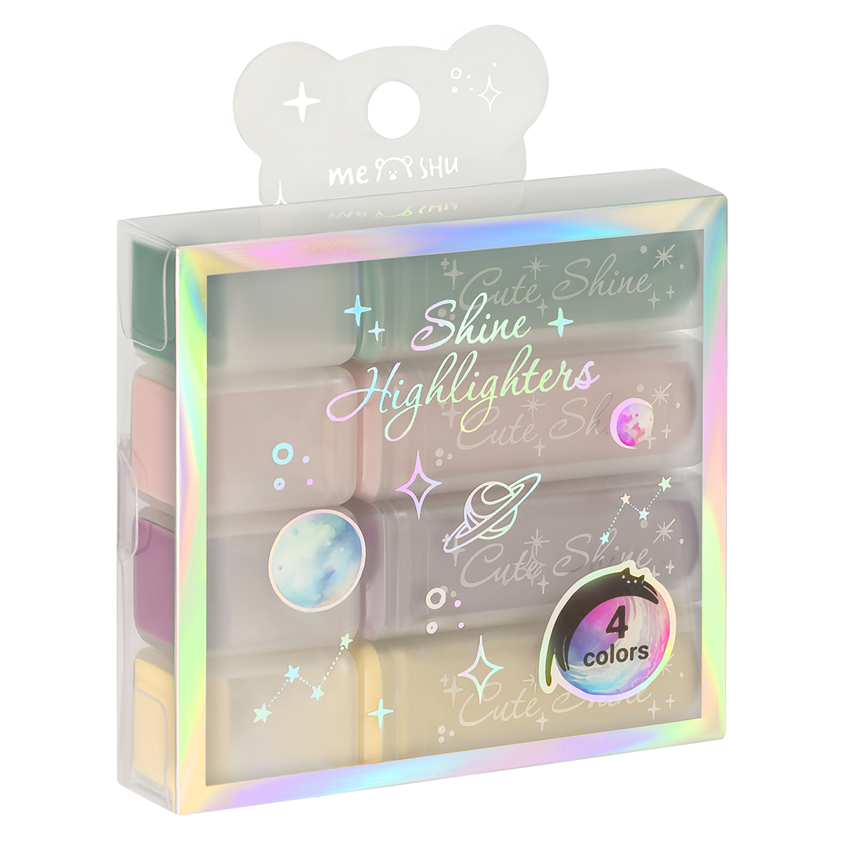 Набор текстовыделителей MESHU "Shiny", 04цв., пастельные цвета c глиттером, 1-5мм, ПВХ бокс, европодвес