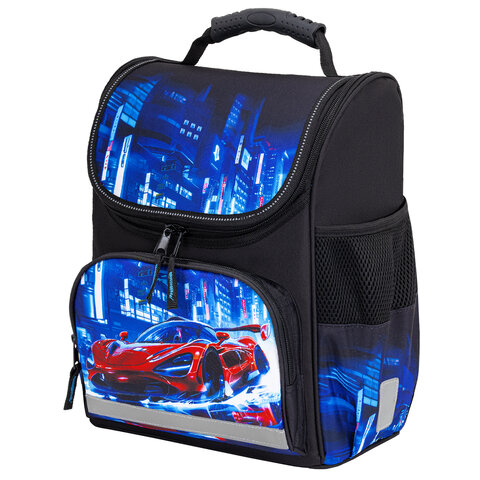 Ранец ПИФАГОР BASIC, 1 отделение, 3 кармана, эргономичная спинка, "Speed rusher", 35х28х18 см, 27314