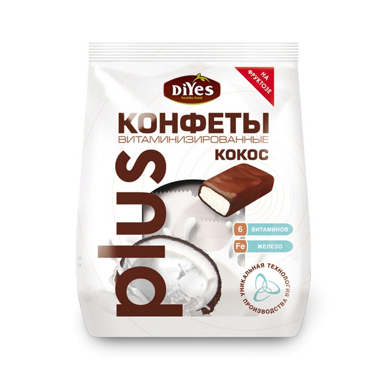 Конфеты DiYes Кокосовые витаминизированные на фруктозе, 200г