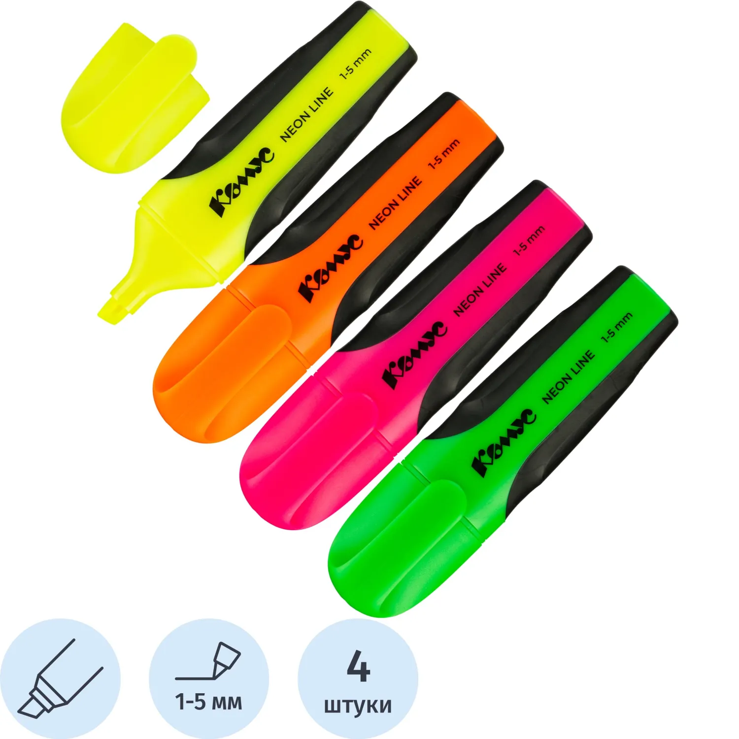 Набор текстовыделителей Комус Neon Line (толщина линии 1-5 мм, 4 цвета)