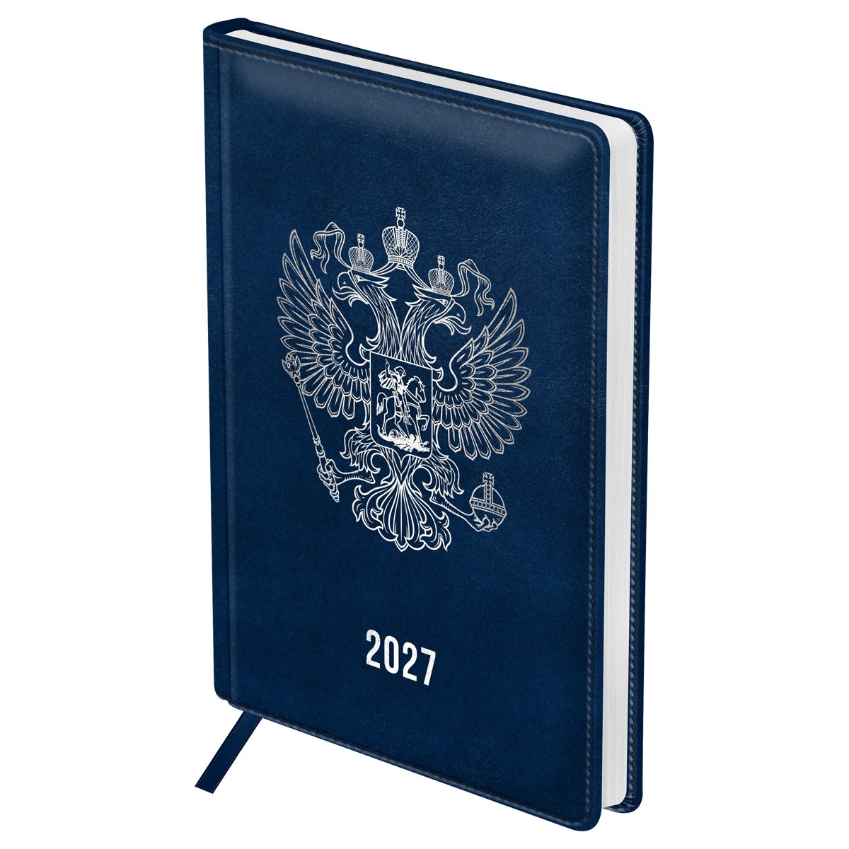 Ежедневник датированный 2027г., А5, 176л., твердый переплет, кожзам, BG "Орел", синий