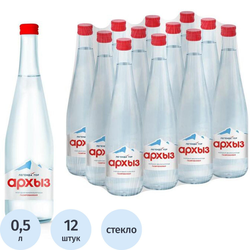 Вода минеральная Легенда Гор Архыз природная 0,5л газ. Стекло