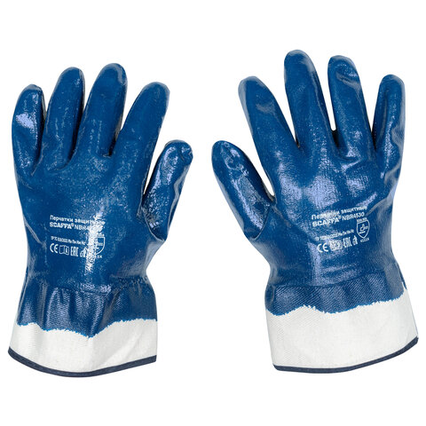 Перчатки хлопковые SCAFFA NBR4530, маслобензостойкие, облив нитрил, крага, размер 11 (XXL), синие, 0