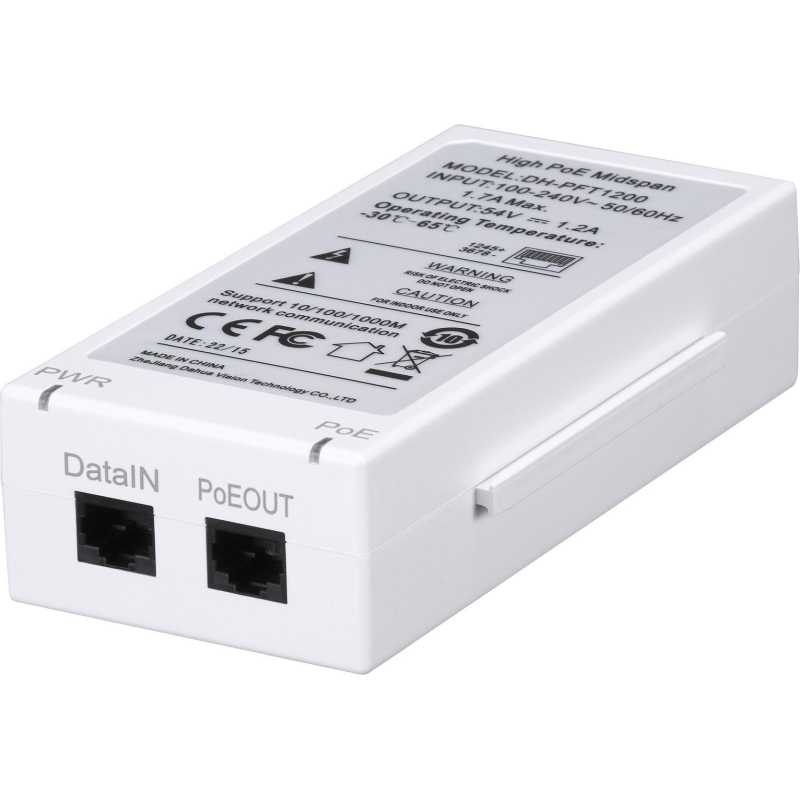 PoE-инжектор DAHUA DH-PFT1200,RJ45 10/100/1000Мбит/с (PoE/PoE+/Hi-PoE),60Вт