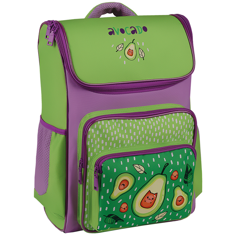Ранец ArtSpace облегченный Happy School "Happy Avocado" 39*28*18см, 1 отделение, 4 кармана, анатомич