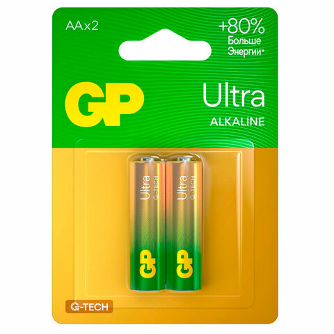 Батарейки КОМПЛЕКТ 2 шт., GP Ultra G-Tech, AA (LR6,15А), алкалиновые, пальчиковые, 15AUA21-2CRSBC2 Батарейки КОМПЛЕКТ 2 шт., GP Ultra G-Tech, AA (LR6,15А), алкалиновые, пальчиковые, 15AUA21-2CRSBC2