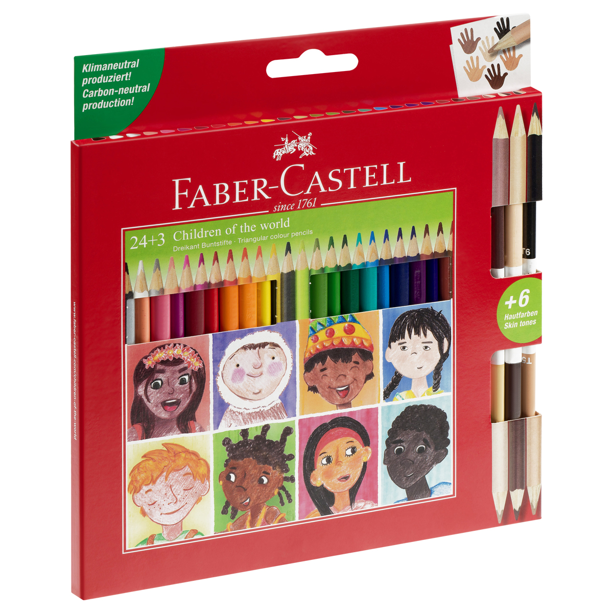 Карандаши цветные Faber-Castell , 24цв.,"Дети мира" заточ.+3цв., картон, европодвес.