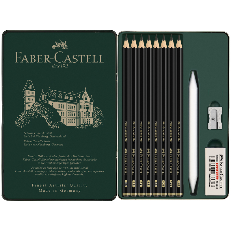 Набор карандашей ч/г матовых Faber-Castell "Pitt Graphite Matt" HB, 2B, 4B, 6B, 8B, 10B, 12B, 14B, з