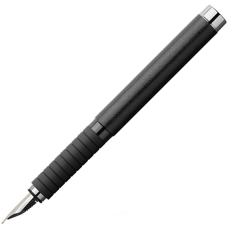 Ручка перьевая Faber-Castell "Essentio Leather", синяя, М=0,75мм, черный кожаный корпус,  инд. карт. упак.