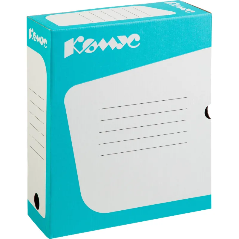 Короб архивный Комус 100 мм микрогофр, выруб.зам. бирюзовый