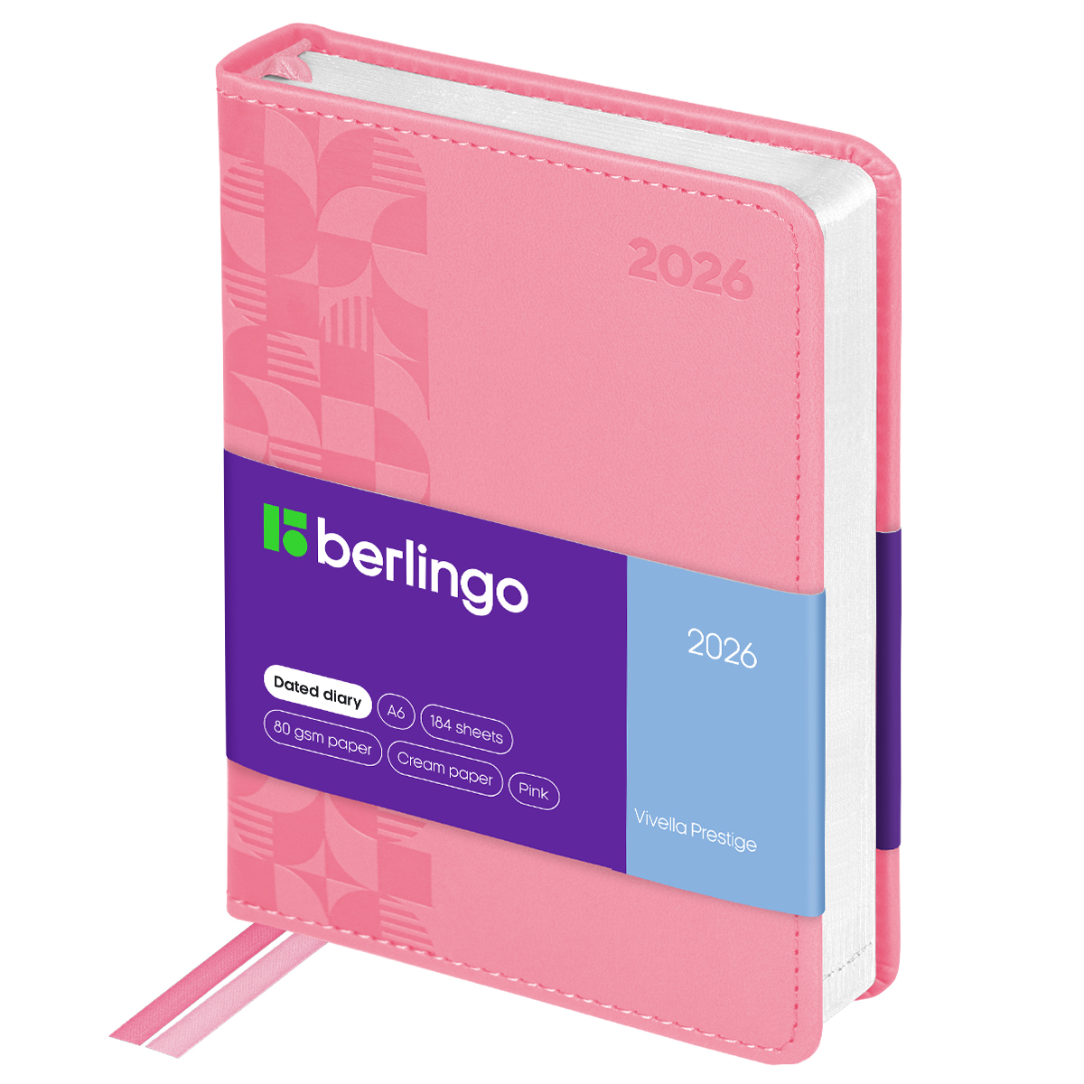 Ежедневник датированный 2026г., А6, 184л., кожзам, Berlingo "Vivella Prestige", розовый