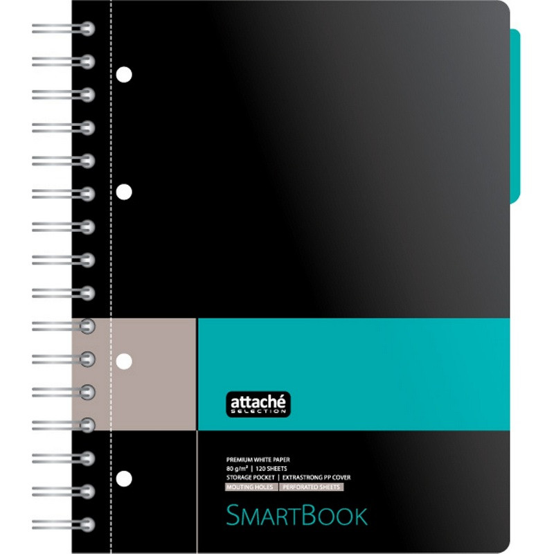 Бизнес-тетрадь SMARTBOOK А5 120л. клетка,спир,микроп,разд,карм,сер-бирюз