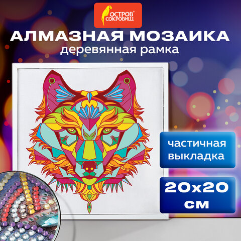 Картина стразами (алмазная мозаика) 20х20 см, ОСТРОВ СОКРОВИЩ "Ночной охотник", в деревянной рамке,