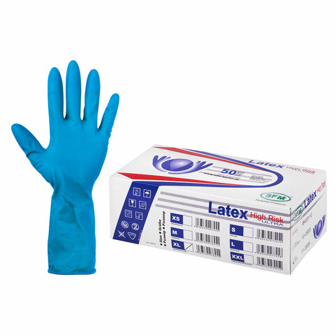Перчатки латексные смотровые сверхпрочные SFM HIGH RISK ULTRA, Германия, 25 пар (50 шт.), размер XL (очень большой)