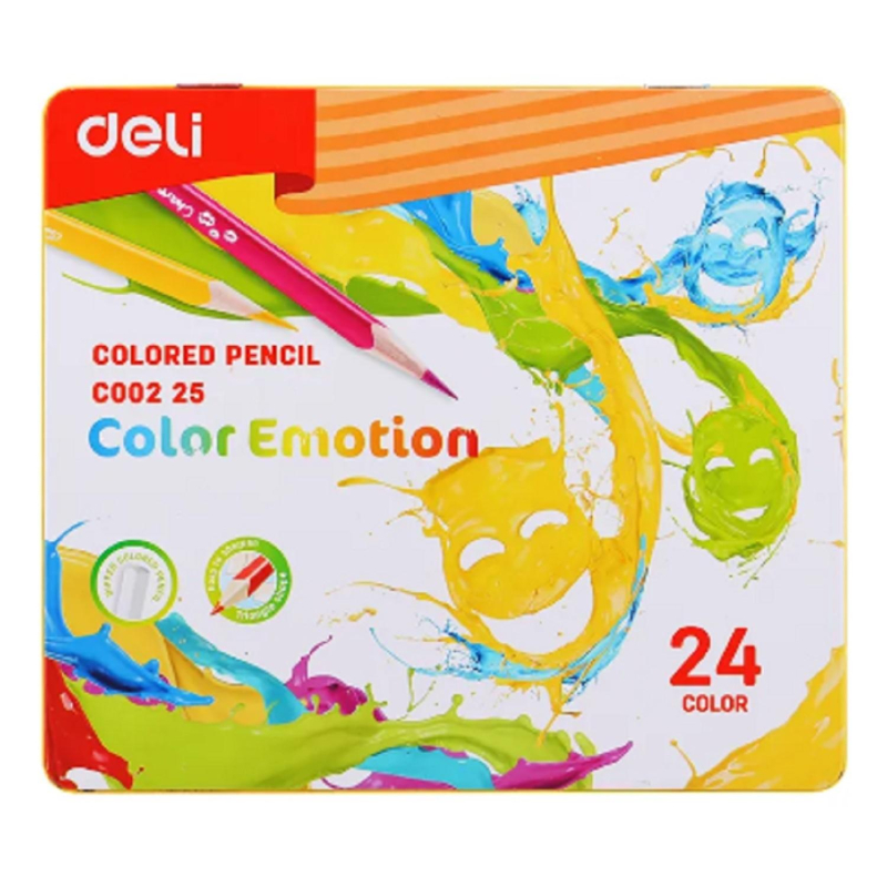 Карандаши цветные Deli EC00225 Color Emotion липа 24цв/наб. мет.кор